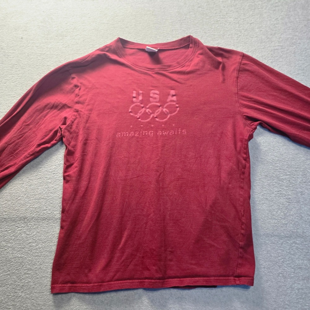 USA Olympics Long Sleeve T Shirt Mens Red Lightweight Graphic Tee Large